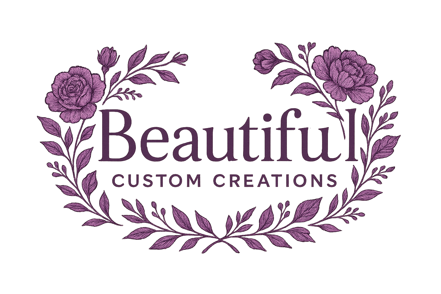 Beautiful Custom Creations Logo with Purple and Flowers